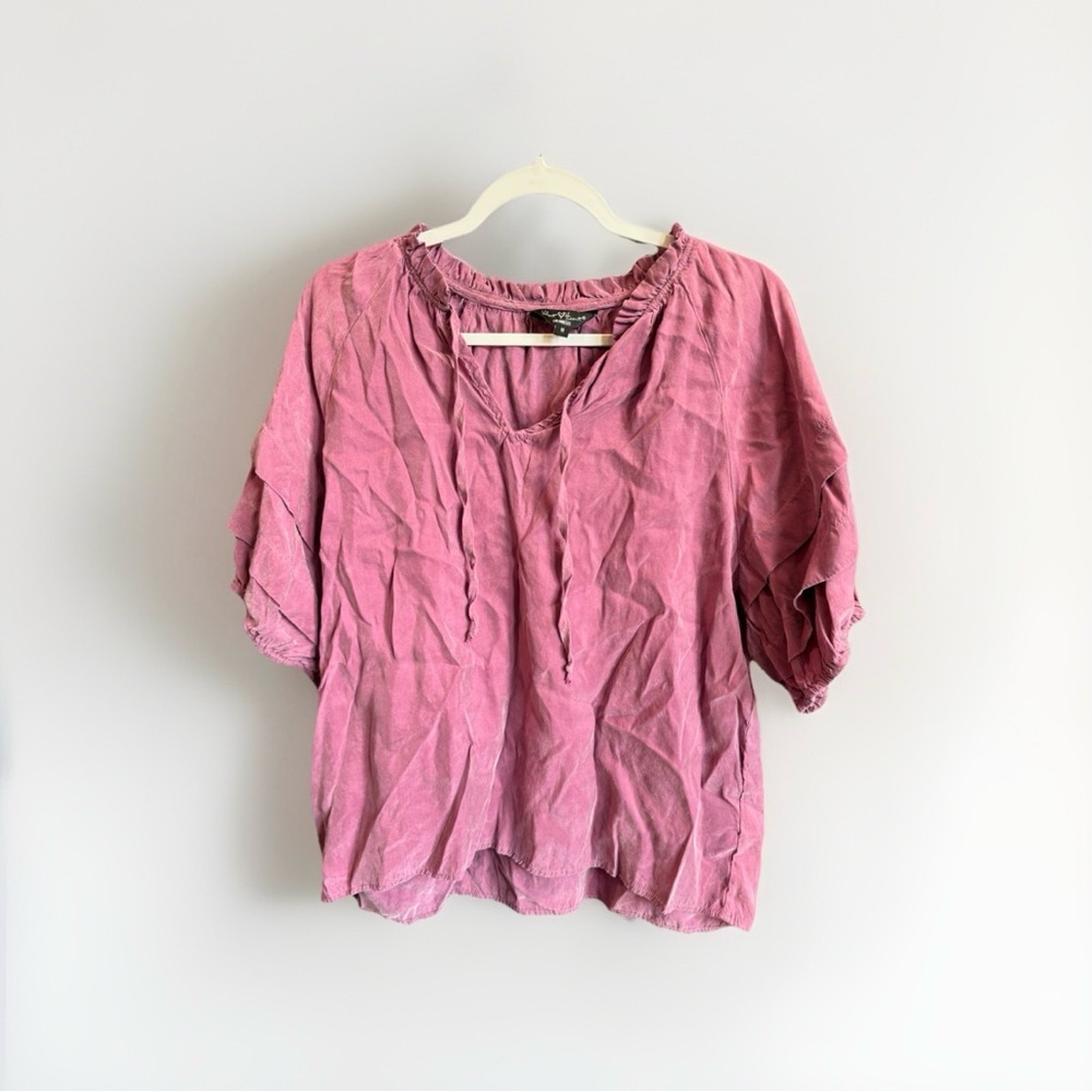 Velvet Heart Pink Blouse with Ruffled Sleeves